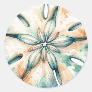 Sand-Dollar-Ozeanspritzer-Aquarell-Hochzeit Runder Aufkleber