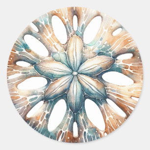 Sand-Dollar-Ozeanspritzer-Seewasser-Wasserfarben-H Runder Aufkleber