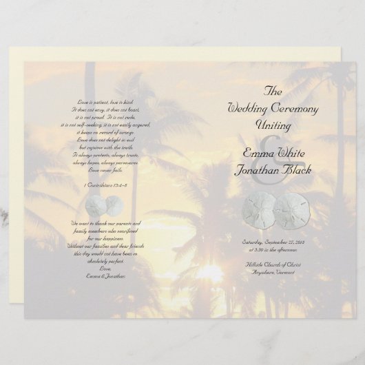 Sand Dollar Palm Trees Christliches Zeremonie-Prog (Vorne/Hinten)