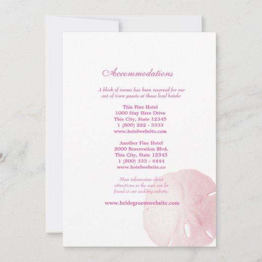 Sand Dollar Pink Hochzeitstag Einladung (Rückseite)