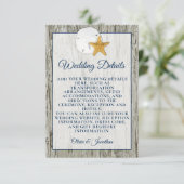 Sand Dollar Rustic Beach Driftwood Hochzeitsdetail Begleitkarte (Stehend Vorderseite)