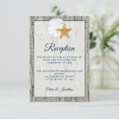 Sand Dollar Rustic Beach Wood Wedding Empfang En Begleitkarte (Stehend Vorderseite)