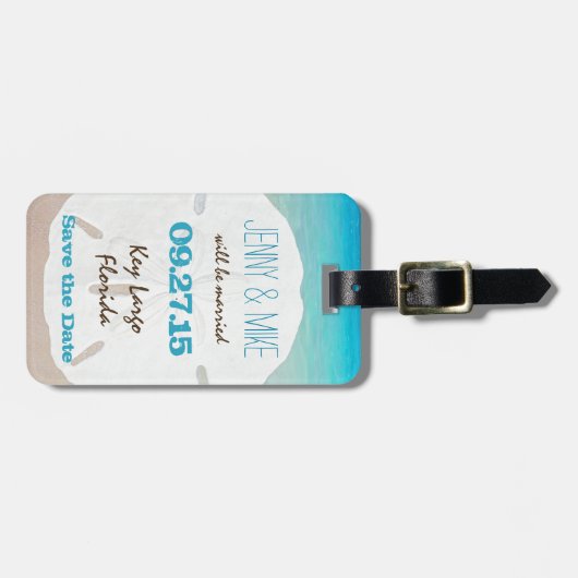 Sand Dollar Save the Date am Meer Gepäckanhänger (Vorderseite horizontal)