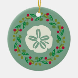 Sand Dollar Seashell Christmas Wreath Keramik Ornament