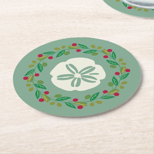 Sand Dollar Seashell Weihnachtskranz Runder Pappuntersetzer (Angewinkelt)