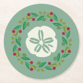 Sand Dollar Seashell Weihnachtskranz Runder Pappuntersetzer (Vorderseite)