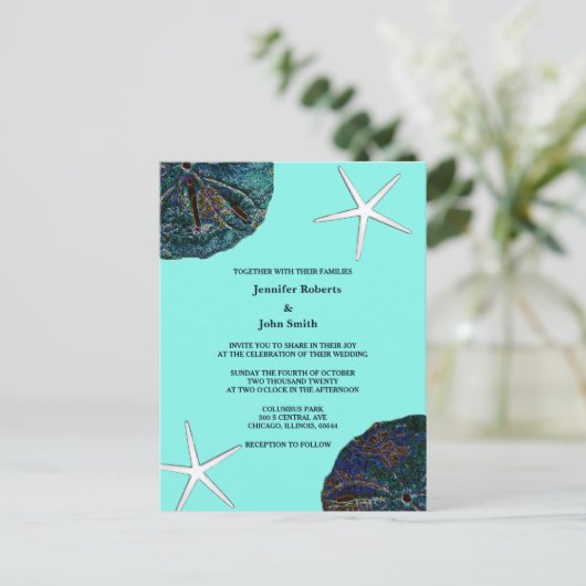 Sand Dollar Seashells Aquamariner Abstrakter Stran Einladungspostkarte (Stehend Vorderseite)