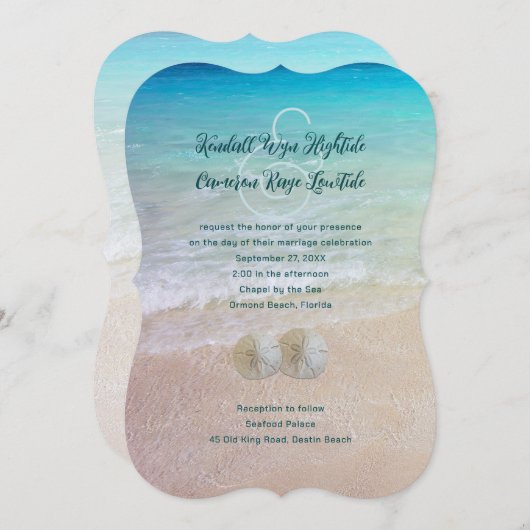 Sand Dollar Seaside Wedding Moderne Einladung (Vorne/Hinten)