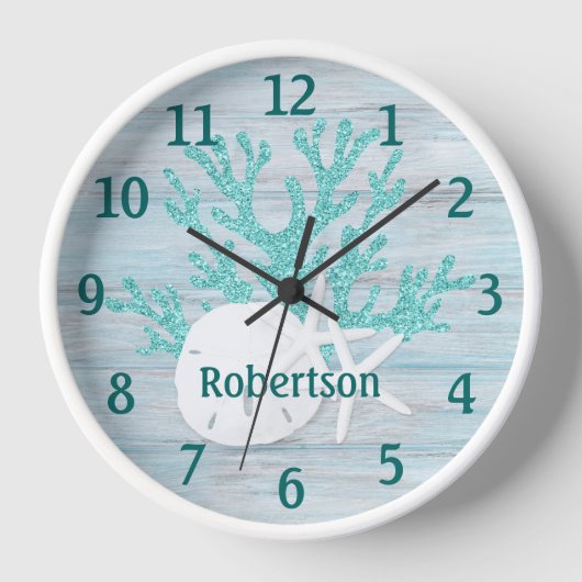 Sand Dollar Starfish Coastal Beach Name Uhr (Vorderseite)