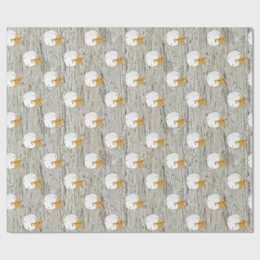Sand Dollar Starfish Rustikaler Strand Driftwood Geschenkpapier (Flach)