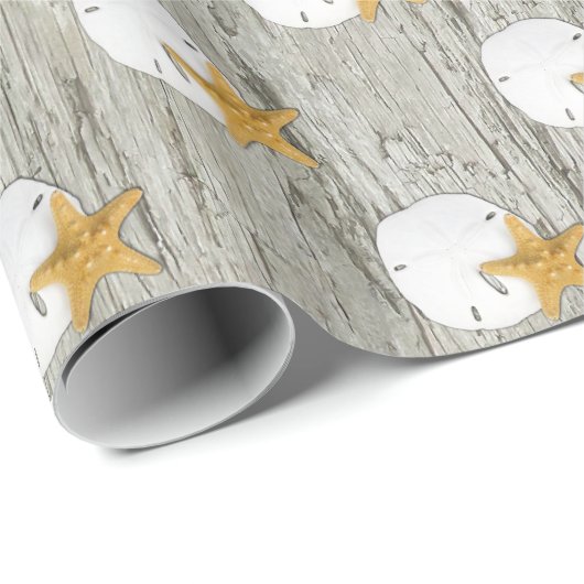 Sand Dollar Starfish Rustikaler Strand Driftwood Geschenkpapier (Rolleneckpunkt)