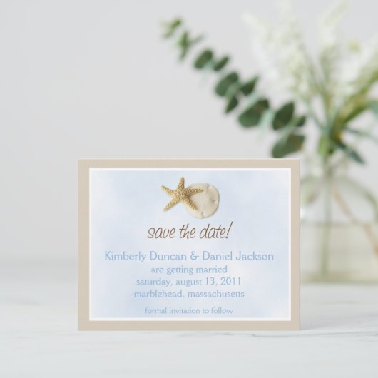 Sand Dollar & Starfish Save the Date (Stehend Vorderseite)