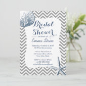 Sand Dollar & Starfish Zickzack Brautparty Einladung (Stehend Vorderseite)