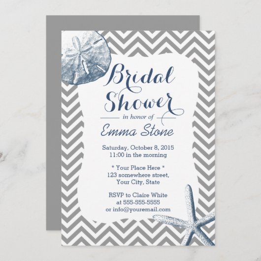 Sand Dollar & Starfish Zickzack Brautparty Einladung (Vorne/Hinten)