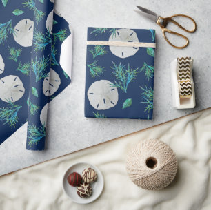 Sand-Dollar Tiefsee-Blau Küsten-Thema Geschenkpapier