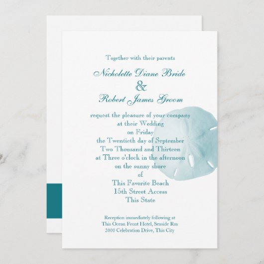 Sand Dollar Türkis Wedding Einladung (Vorne/Hinten)