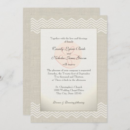 Sand Dollar und Burlap Zigzag Einladung (Vorne/Hinten)