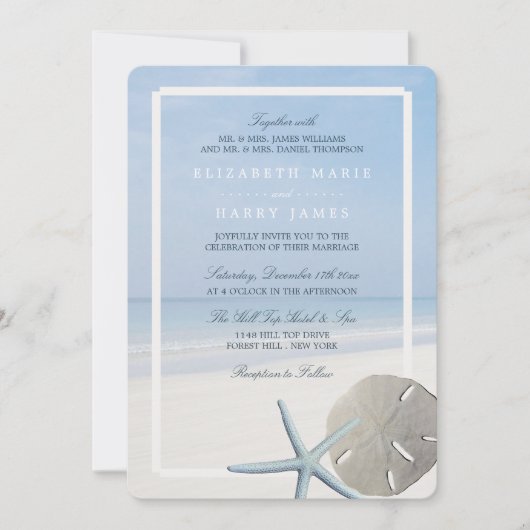 Sand Dollar und Starfish Beach Hochzeit Einladung (Vorderseite)