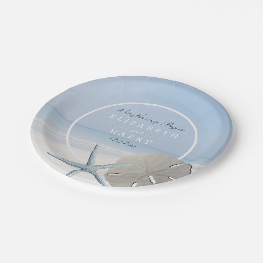 Sand Dollar und Starfish Beach Hochzeit Pappteller (Schrägansicht)