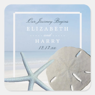 Sand Dollar und Starfish Beach Hochzeit Quadratischer Aufkleber