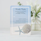 Sand Dollar und Starfish Beach Hochzeit RSVP Karte (Stehend Vorderseite)