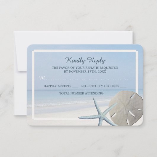 Sand Dollar und Starfish Beach Hochzeit RSVP Karte (Vorderseite)