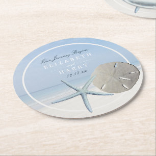 Sand Dollar und Starfish Beach Hochzeit Runder Pappuntersetzer
