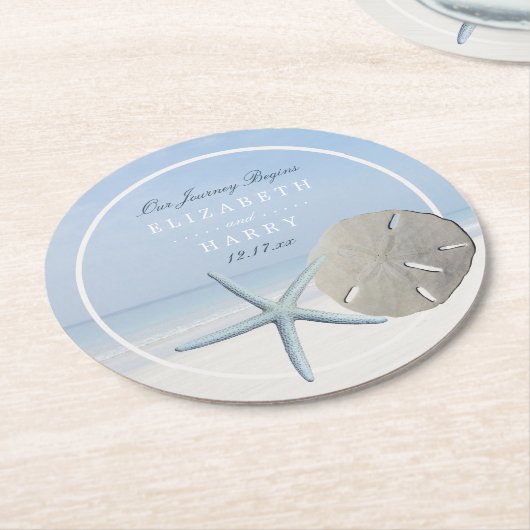 Sand Dollar und Starfish Beach Hochzeit Runder Pappuntersetzer (Angewinkelt)