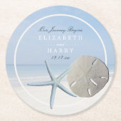 Sand Dollar und Starfish Beach Hochzeit Runder Pappuntersetzer (Vorderseite)