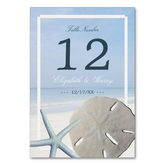 Sand Dollar und Starfish Beach Hochzeit Tischnummer (Vorderseite)