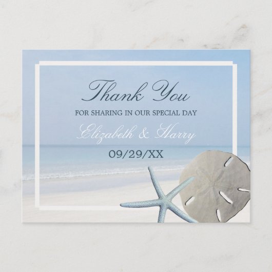 Sand Dollar und Starfish Beach Hochzeit Vielen Dan Postkarte (Vorderseite)