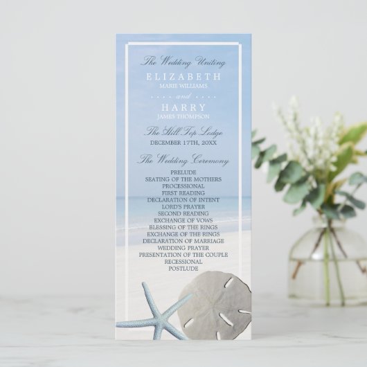 Sand Dollar und Starfish Beach Hochzeitsprogramm Programm (Stehend Vorderseite)