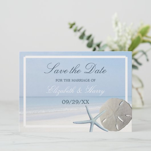 Sand Dollar und Starfish Beach Save The Date (Stehend Vorderseite)