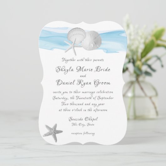 Sand Dollar und Starfish Blue Caribbean Beach Einladung (Stehend Vorderseite)