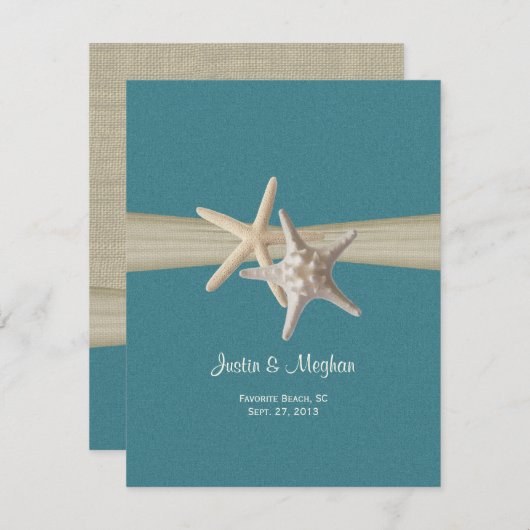 Sand Dollar und Starfish Burlap Empfang Einladung (Vorne/Hinten)