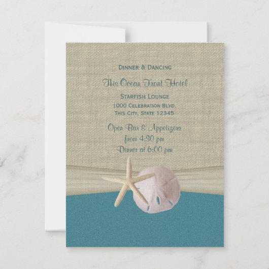 Sand Dollar und Starfish Burlap Empfang Einladung (Rückseite)