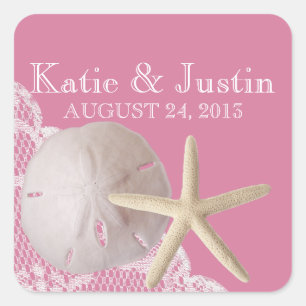 Sand Dollar und Starfish mit Lace Pink Quadratischer Aufkleber