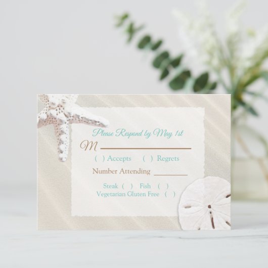 Sand Dollar und Starfish Oceanic Wedding RSVP (Stehend Vorderseite)