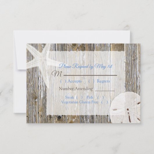 Sand Dollar und Starfish Oceanic Wedding RSVP Karte (Vorderseite)