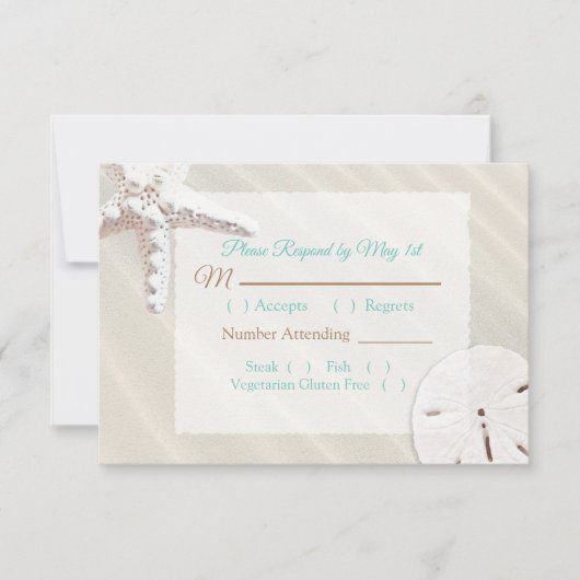 Sand Dollar und Starfish Oceanic Wedding RSVP Karte (Vorderseite)