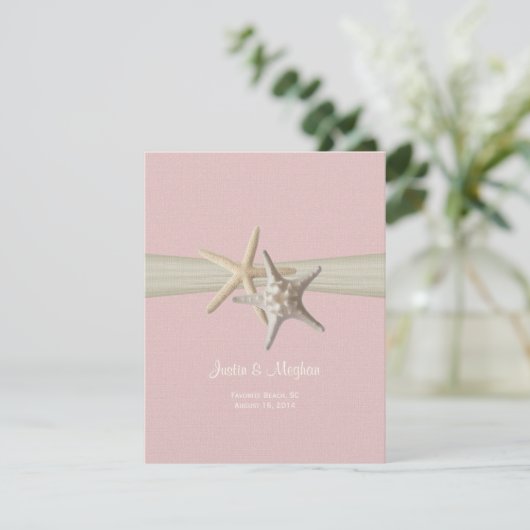 Sand Dollar und Starfish Pink Empfang Einladung (Stehend Vorderseite)