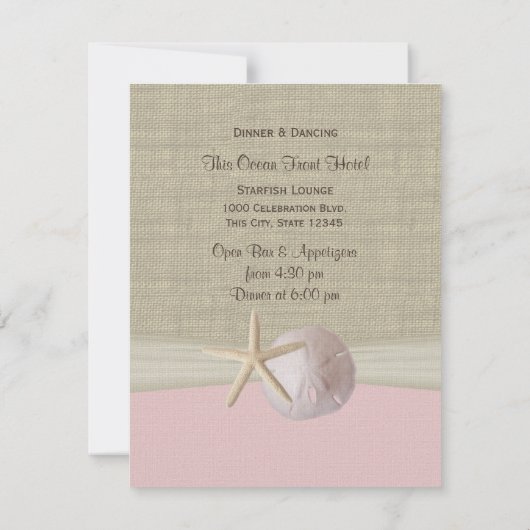 Sand Dollar und Starfish Pink Empfang Einladung (Rückseite)