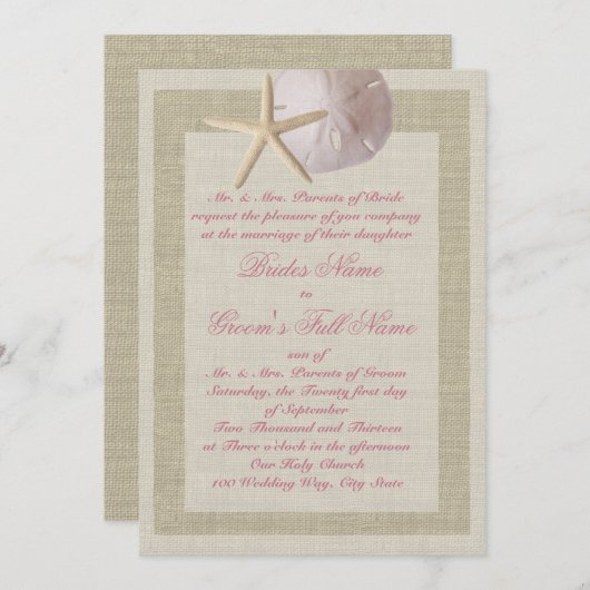 Sand Dollar und Starfish Rustikal Einladung (Vorne/Hinten)