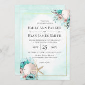 Sand Dollar und Starfish Seaglass Blumenstrände Einladung (Vorne/Hinten)