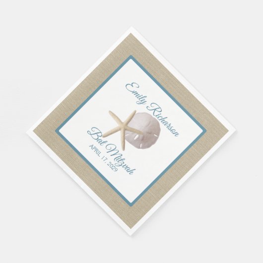 Sand Dollar und Starfish Strand mit Name und Datum Serviette (Ecke)