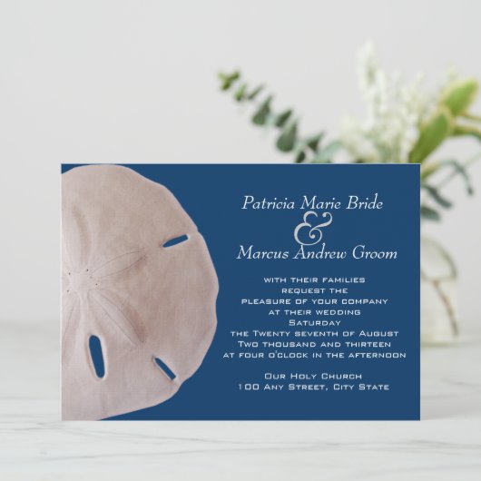 Sand Dollar Wedding Einladung (Stehend Vorderseite)