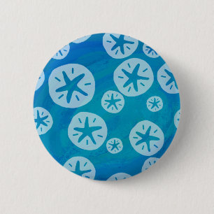 Sand Dollar Weiß und Blau Muster Button