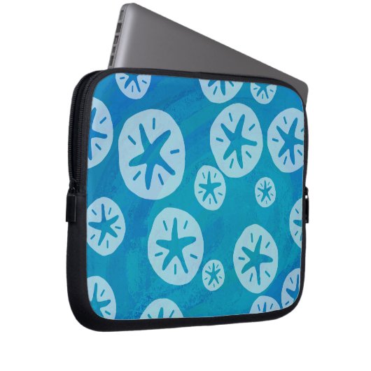 Sand Dollar Weiß und Blau Muster Laptopschutzhülle (Vorne Rechts)