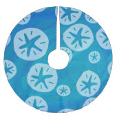 Sand Dollar Weiß und Blau Muster Polyester Weihnachtsbaumdecke (Vorderseite)