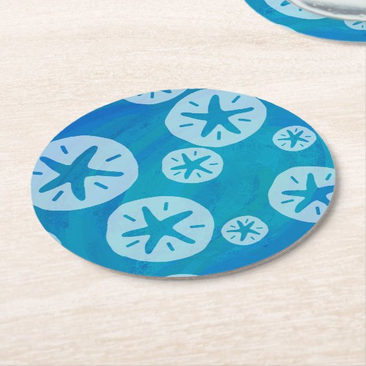 Sand Dollar Weiß und Blau Muster Runder Pappuntersetzer (Angewinkelt)